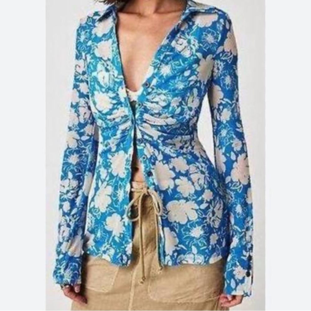 Free People Blue Floral Button-Down Shirt